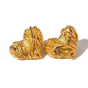 Waterproof Heart Earrings*Gold Melted Textured Heart Earrings*Statement Earrings